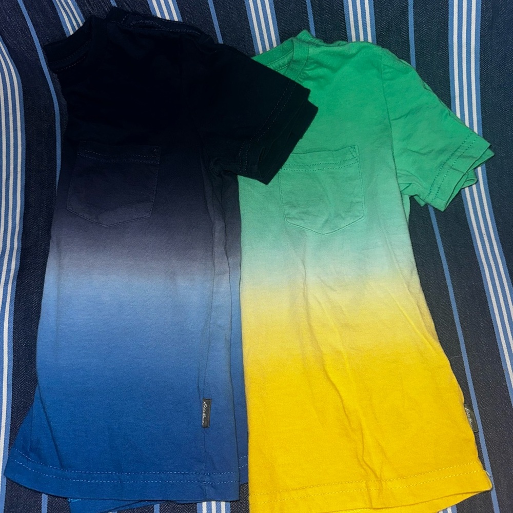 Eddie Bauer Kids Gradient Tees - Navy and Yellow LOT OF 2, EUC